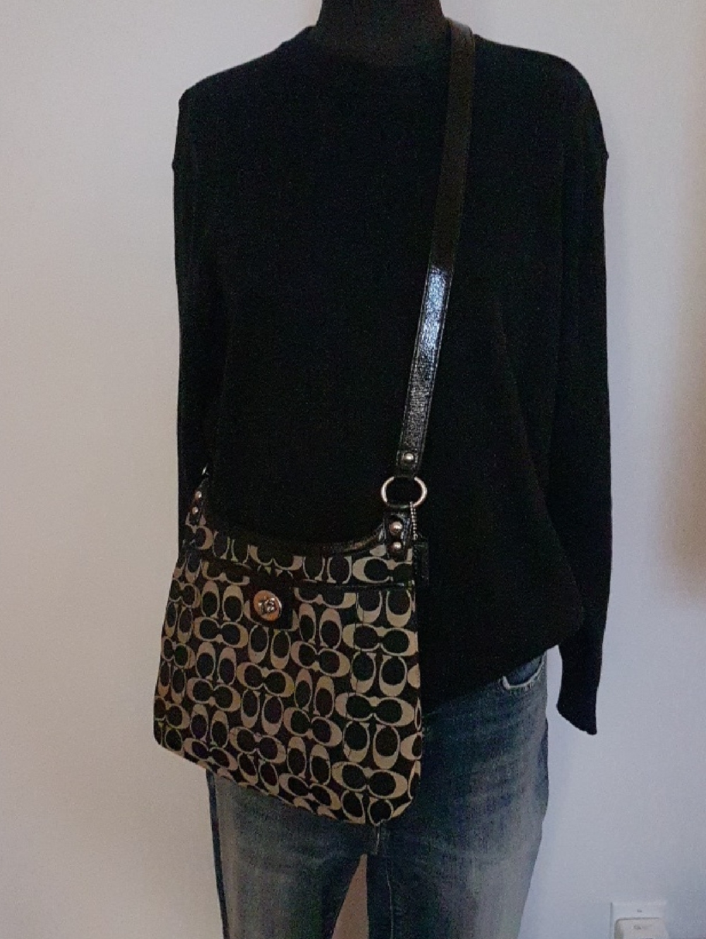 Coach Black and Khaki Signature Shoulder Bag
